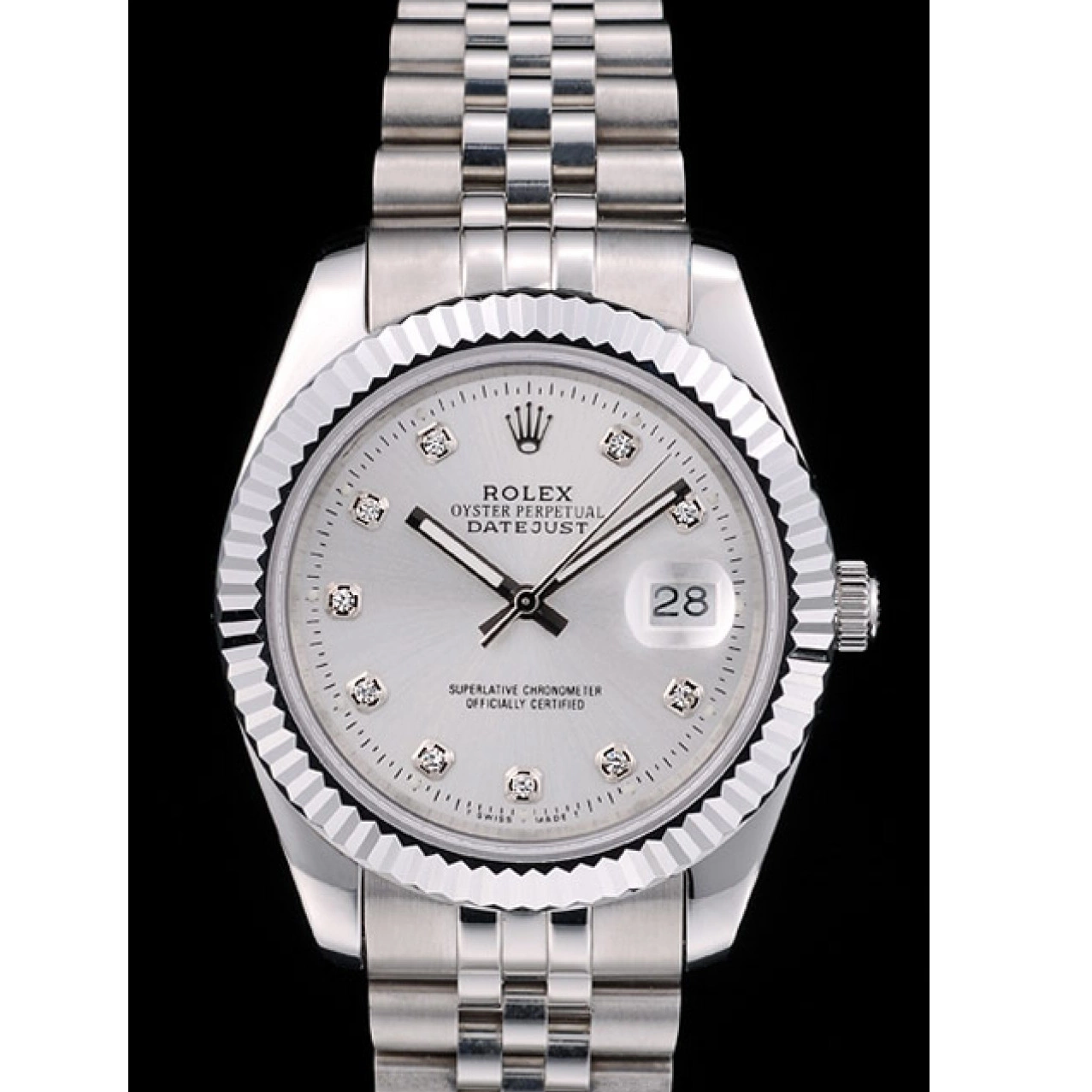 Rolex aaa copy Steel Rolex Silver Dial DateJust Bezel Ribbed Stainless 41977 0717